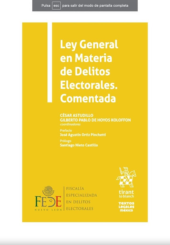 9788413975924.jpg LEY GENERAL EN MATERIA DE DELITOS ELECTORALES. COMENTADA